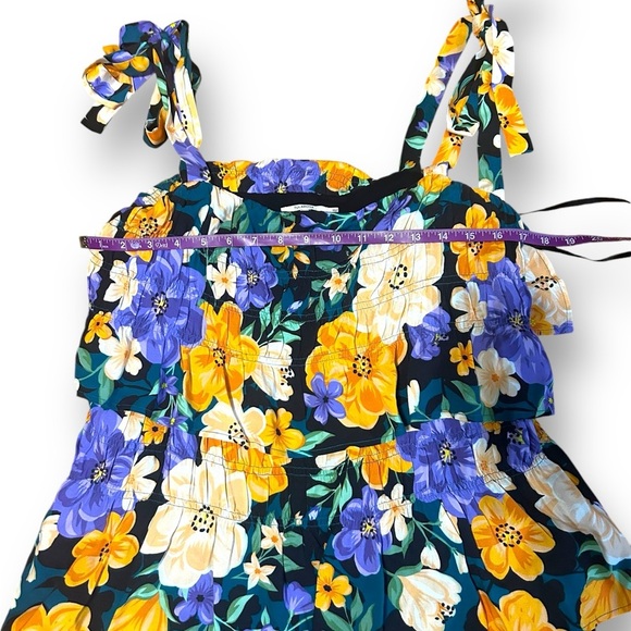 Tularosa Floral Ruffle mini Dress Black Yellow Purple Revolve Size Medium - Picture 6 of 11